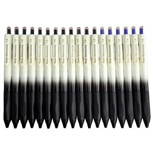 Fengtaiyuan Retractable Gel Pens, 1.0mm Bold Point Assorted Colors (12Black + 6Blue) Quick Dry Ink, Gradient Black-White Barrel with Ergonomic Non-Slip Grip, Smooth Writing [Pack of 18] - color: MulticolorFRWBB10P18