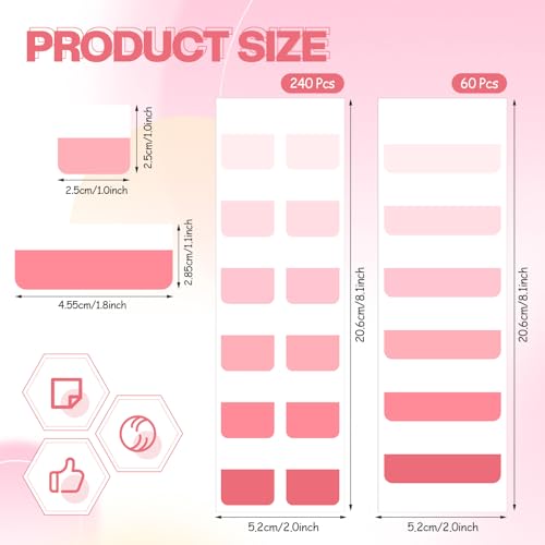 300 Pcs Sticky Index Book Tabs Bible Tabs Gradient Repositionable Page Tab Labels for Notebooks File Classification(Pink) - color: Pink