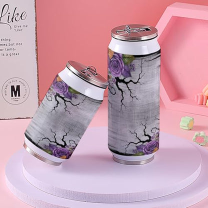 T&H XHome Halloween 14oz Stainless Steel Tumbler with Lid & Straw-Double Wall Vacuum Insulated Travel Mug Evil Flower Bat Linen Texture Gray Water Bottle Coffee Beverage Drinks Cup - size: 14 Ounces