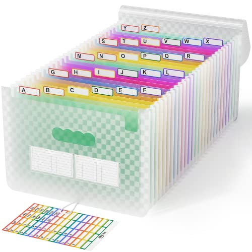 ABC life 26-Pocket Accordion File Organizer, Expandable Monthly Bill & Receipt Holder with Colored A-Z Tabs, Portable Folder Organizer for Home Office School, Fits Letter/A4 Size - Green - color: Green