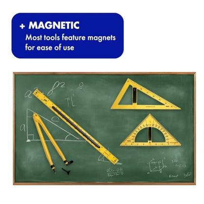 Helix Magnetic Whiteboard Geometry Set – 4 Piece Teaching Kit for Classroom – Large Magnetic Math Tools for Whiteboards & Blackboards – Durable, Easy to Store