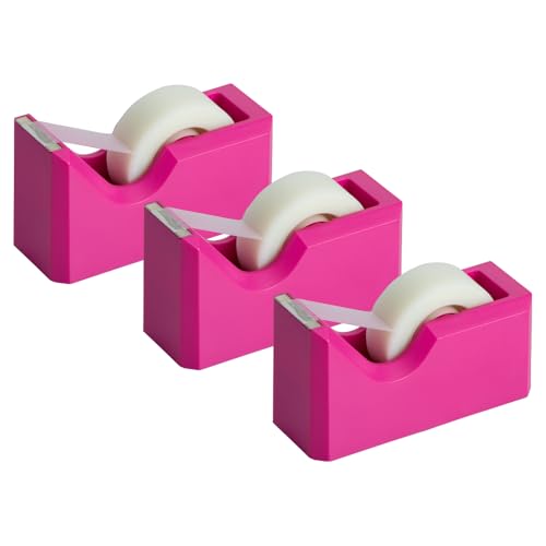 JAM PAPER Colorful Desk Tape Dispensers - Pink - 3/Pack - color: Pink, size: Pack of 3