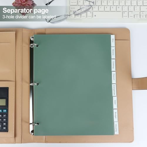 Buqoo 3 Ring Binder Dividers with 8 Reusable Tabs - Sturdy Green Plastic Index Dividers, Letter Size 8.4"x10.9" for School, Office, Planner & Journal - color: Green