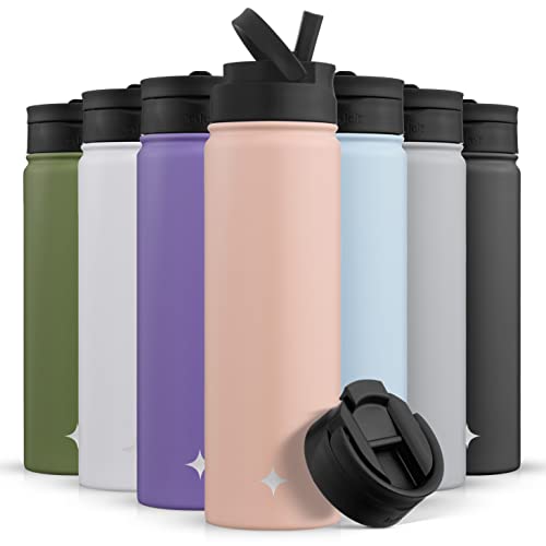 JoyJolt Triple Insulated Water Bottle with Straw Lid AND Flip Lid! 22oz Water Bottle, 12 Hour Hot/Cold Vacuum Insulated Stainless Steel Water Bottle. BPA-Free Leakproof Water Bottles - Thermos Bottle - color: Blush Pink, size: 22 Ounces