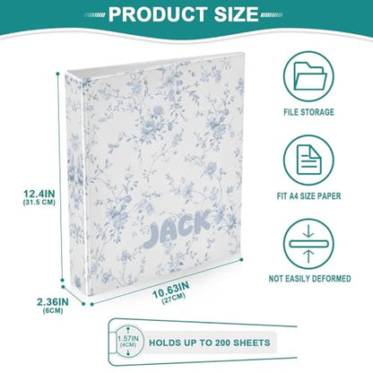 Custom 3 Ring Binder Blue Floral Pattern Print 1.5" Round Ring Binders Personalized Name View Binder with 200 Sheet for School Supplies Women Men Office, 1 Pack - color: Custom Blue Floral Pattern Print