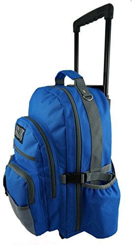 K-Cliffs Heavy Duty Rolling Backpack School Bookbag with Wheels Deluxe Wheeled Daypack - color: Royal