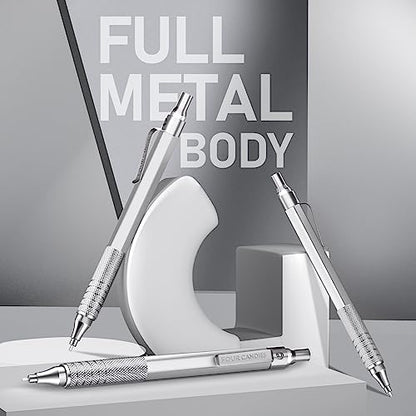 Four Candies 0.7mm Mechanical Pencil Set with Case, 3PCS Metal Artist Lead Pencil with 8 Tubes (480PCS) HB Lead Refills, 3 Erasers, 9 Eraser Refills For Engineer Art Writing Drawing Drafting, Silver - color: Silver, style: 0.7 MM