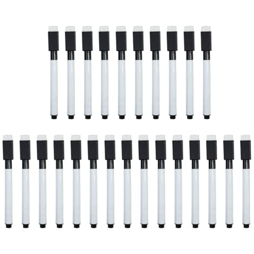 25PCS Black Magnetic Mini Dry Erase Markers, 4.5 Inch Mini Whiteboard Marker Pens with Eraser Cap, Low Odor Fine Tip for School, Office, and Business Use