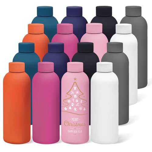 WHEATHUSK 16 Pack Stainless Steel Insulated Water Bottle 17oz Blank Double Wall Vacuum Thermal Sports Bottle Personalized Metal Water Bottles Bulk for Travel Team Gift, Office