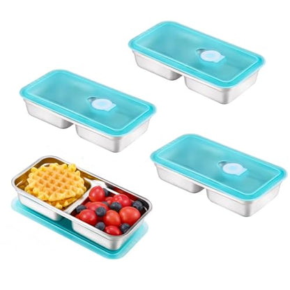 Snack Containers Reusable, Stainless Steel Double Compartment, Dishwasher- Reusable Condiment Containers with Lids - color: 4PCS