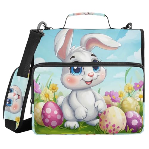Easter Bunny Zipper Binder 3 Ring 1.5 Inch School Binder Organizer with Shoulder Strap Handle File Folder Pockets Large Capacity Students Girl Boy Men Office Work - color: Easter Bunny