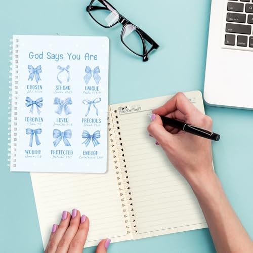 Xqumoi 2 Pack A5 Blue Bow Coquette Religious Spiral Notebooks - Motivational Bible Verses Writing Notebooks, Ruled Lined Journal, Christian Christmas Gift, Sunday School Supplies - style: L-Blue Bow Religious