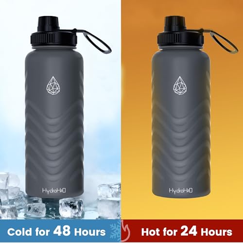 24oz Stainless Steel Insulated Water Bottle, 48H Ice Cold & 24H Hot, Leak-Proof Wide Mouth Lids (Straw & Spout), BPA-Free Bottles, Mens Water Bottle for Gym, Hiking, Travel - Grey - color: Gray, size: 24 Ounces