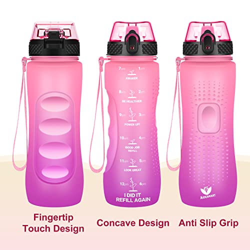 24 OZ Motivational Kids Water Bottle With Time Marker,Straw Lid,Leak Proof, Tritan BPA Free Sports Water Bottle Pink Purple(1 Lid) - color: Pink Purple