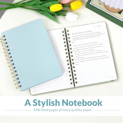 SUNEE Lined Spiral Journal Notebook for Women, 146 Pages College Ruled Hardcover Journaling Notebook for Work, Note Taking and Office School Supplies, A5 - Blue - color: Blue