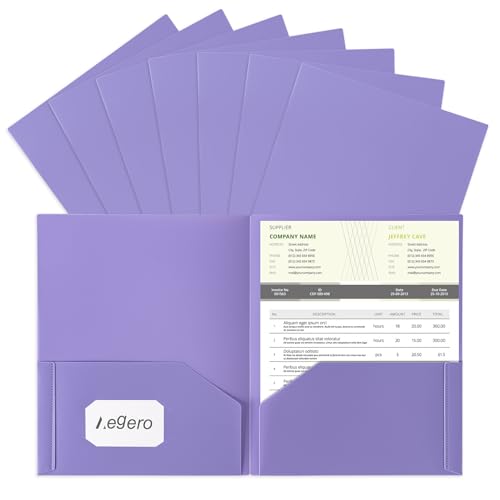 Aegero Plastic Folders with Pockets (7 Pack,Purple) | Durable Heavy Duty File Folders with Business Card Slot, 2-Pocket Folder for Schoolwork & Office,Letter Size - color: Purple, size: 1 Set（7pack）