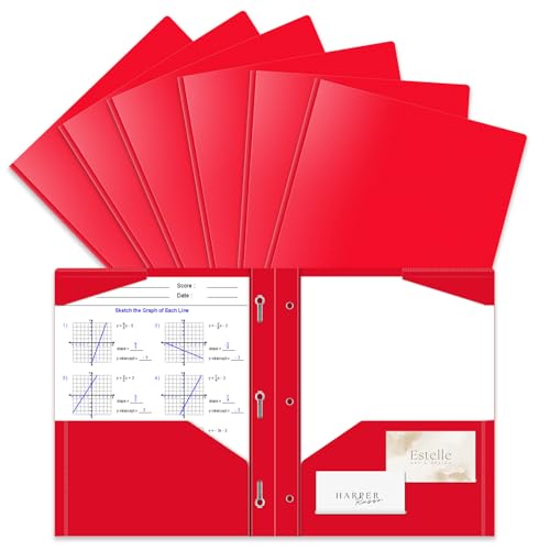 Briartw 6-Pack Red Plastic Pocket Folders with Prongs, 3-Ring Letter Size, Urgent Files, Priority Projects, presentations, high-Energy classrooms and Offices - color: Red