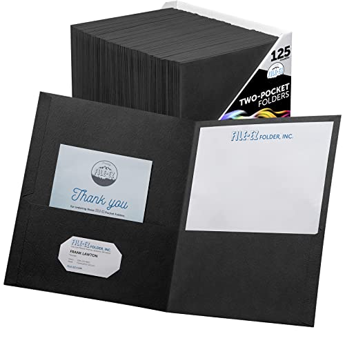FILE-EZ Two-Pocket Folders, Black, 125-Pack, Textured Paper, Letter Size (EZ-32405) - color: Black, size: 125 Folders