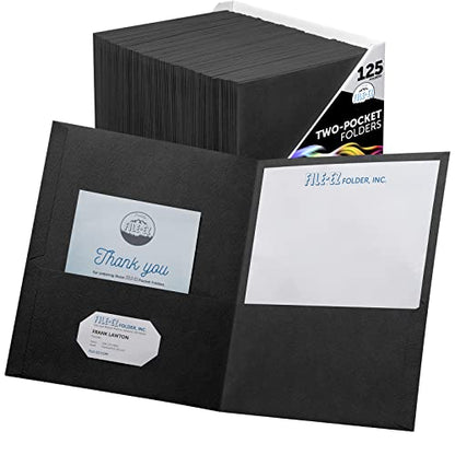 FILE-EZ Two-Pocket Folders, Black, 125-Pack, Textured Paper, Letter Size (EZ-32405) - color: Black, size: 125 Folders