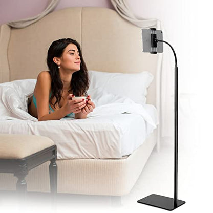 LanPavilion iPad Stand, Adjustable Tablet Floor Stand Metal Tablet Holder with Flexible Gooseneck, Compatible with iPad, Kindle, and Cell Phones (4.7''-13''), Ideal for Hands-Free Use