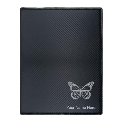 Large 9.5" X 12" Portfolio Notepad, Monarch Butterfly, Personalized Engraving Included (Carbon Fiber Black with Silver) - color: Carbon Fiber Black With Silver, size: Large 9.5 X 12