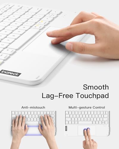 Inateck Bluetooth Keyboard with Touchpad, Ultra Slim and Portable Wireless QWERTY Keyboard, Compatible with Windows and iPad OS, KB01105,White - color: White