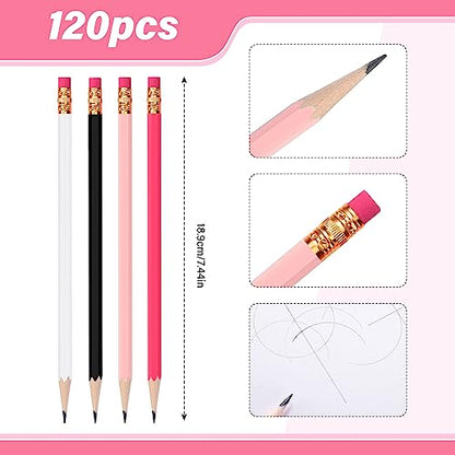 TecUnite 120 Pcs #2 HB Pencils with Eraser No 2 Unsharpened Wooden Hexagonal Pencils for Adults Gifts for School Exam art Learning Office Sketching(Pink Black Series) - color: Pink Black Series