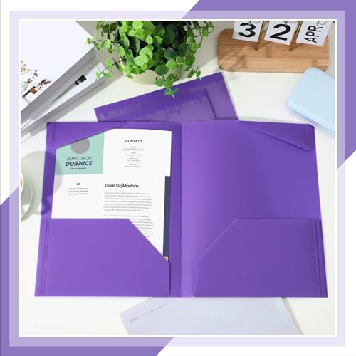 Henoyso 18 Pack Purple Plastic Folders with Clear Front Pockets Heavy Duty File Folders with 2 Pockets and Card Slot for Student Communication School Office Presentation Report - color: Purple