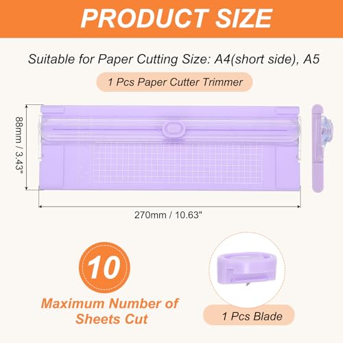 Generic Paper Cutter Trimmer, A4 Straight Small Portable Paper Slide Paper Slicer with Safe-Guard for Craft Cardstock Label Card, Scrapbook Photo, Purple, with 1 Blade