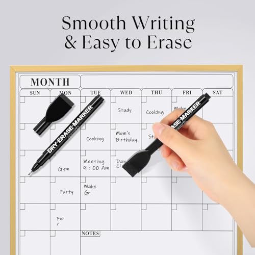 MaxGear Magnetic Dry Erase Markers, 0.5 mm Ultra Fine Tip, 8 Count, Black | Magnetic Extra Fine Tip Whiteboard Marker with Built-in Eraser, Low Odor Ink for Whiteboard Use at Home, Office and Classroom