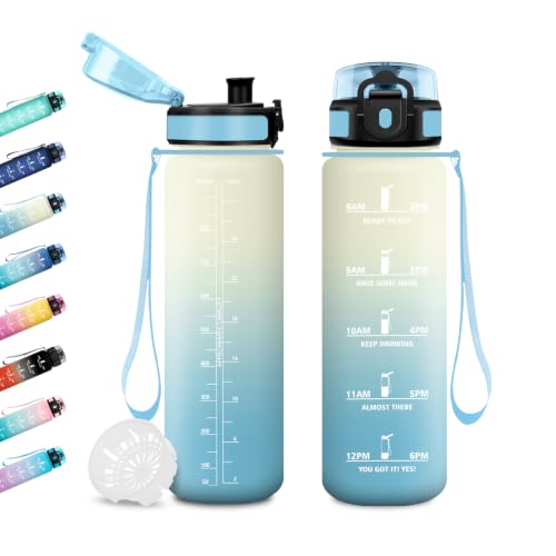 1L Water Bottle, BPA Free Water Bottle, Water Bottles with Filter and Time Indicator, Leak Proof, Sports Water Bottles for Students, Office - color: 500ml Light Lilac + Light Pink, size: 1000 ml