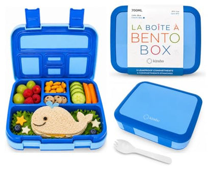kinsho Bento Lunch Box for Kids Toddlers Boys, 5 Portion Sections Secure Lid, Microwave Safe BPA Free Removable Tray, Pre-School Kid Daycare Lunches Snack Container Ages 3 to 5, Blue - color: Blue