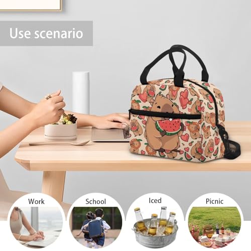 Kawaii Capybara Lunch Box Girls 8-12 Watermelon Insulated Lunch Bag for Kids 4-6 Kindergarten Preschool Meal Bag Toddler Students Daughter Elementary School Adjustable Shoulder Strap - color: Kawaii Kapybara Watermelon