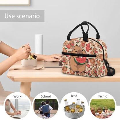 Kawaii Capybara Lunch Box Girls 8-12 Watermelon Insulated Lunch Bag for Kids 4-6 Kindergarten Preschool Meal Bag Toddler Students Daughter Elementary School Adjustable Shoulder Strap - color: Kawaii Kapybara Watermelon