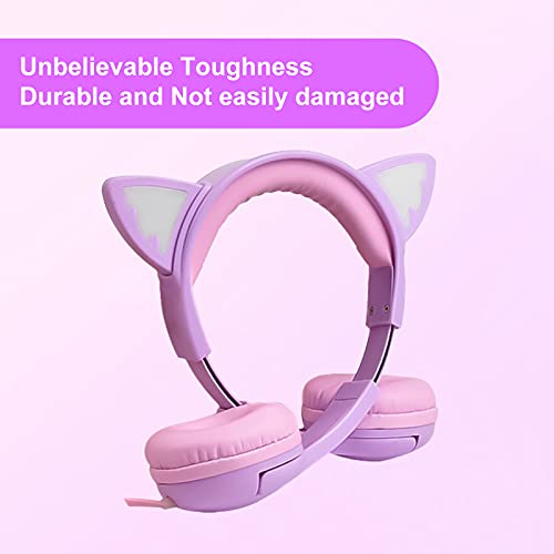 Olyre Kids Headphones, Safe 85db Volume Control Light Up Cat Ear Headphones Purple-Pink and All-Pink