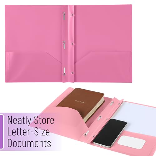 Mr. Pen- Plastic Folders with Pockets and Prongs, 5 Pack, Letter Size | File Folders with Fasteners, 2 Pocket Folder - color: Dusty Rose, size: 5 Pack