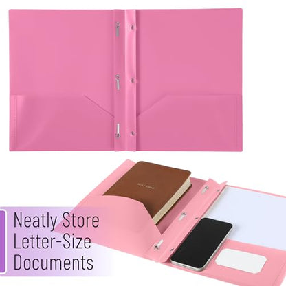 Mr. Pen- Plastic Folders with Pockets and Prongs, 5 Pack, Letter Size | File Folders with Fasteners, 2 Pocket Folder - color: Dusty Rose, size: 5 Pack