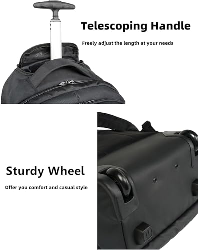 MATEIN Wheeled Backpack, 18 inch Laptop Backpack with Wheels | Backpack with Wheels, 17 inch Laptop Backpack, 36 L Main Compartment, Breathable Adjustable Straps, Rolling Travel Bag - color: Black, size: 18-inch