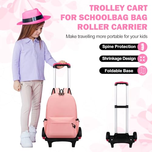 Aluminium Alloy Folding Backpack Trolley Cart, Pink Wheeled Luggage Cart with 3-Section Telescopic Rod for School Bags and Travel - color: Women