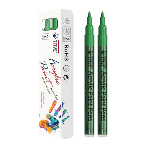 TFIVE Green Paint Pens - 2 Pack Acrylic Permanent Markers, 0.7mm Extra Fine Tip for Art Projects, Drawing, Rock Painting, Ceramic, Glass, Wood, Plastic, Metal, Canvas DIY Crafts - color: Green