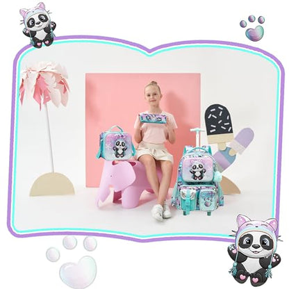 Meetbelify Kids Rolling Backpack with Wheels for Girls Rolling Backpacks with Lunch Box for Elementary School Students 3 in 1 Cute Panda Travel Luggage Suitcase for Girls Age 8-10 - color: Girl Panda