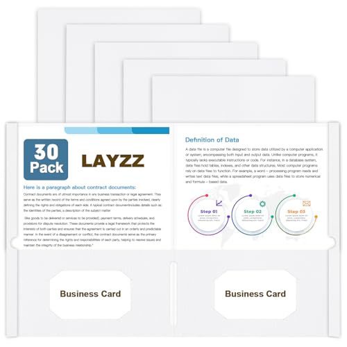 Folders with Pockets, LAYZZ 30 Pack Paper Pocket Folders, 2 Pocket File folders Fits Letter Size Paper, for School Office and Home (White) - color: White