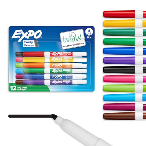EXPO Dry Erase Markers, Low Odor Ink, Assorted Colors, Fine Tip, 12 Count - Back to School, Teacher, Classroom, Office Supplies - size: 1 Count (Pack of 12)