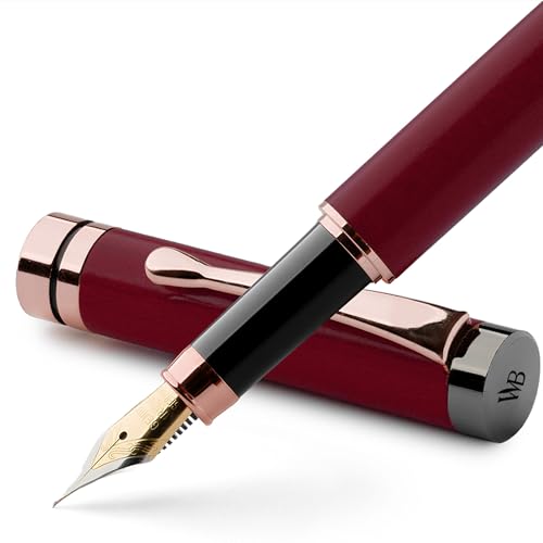 Wordsworth & Black Bamboo Wood Fountain Pen Set for Writing, Medium Nib | Violet Wood, Gift for Men Women, German Iridium 18K Gilded, Calligraphy Journaling, Converter + 6 Cartridges, Refillable - color: Violet Wood, style: Medium Nib