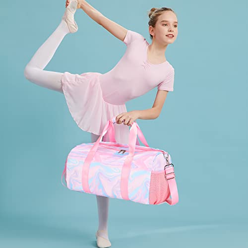 Jumpopack Dance Bag Girls Duffle Bags Teen Sports Gym Bag Weekender Sleepover Overnight Bags with Shoe Compartment and Wet Pocket - color: Marble Pink