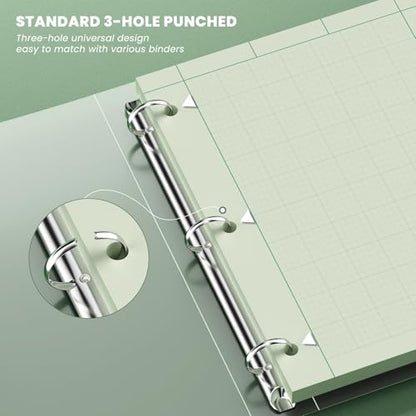 Engineering Paper 8.5 x 11, 3 Pack Engineering Notebook, 5x5 Quad Ruled | 3-Hole Punched Graph Paper, Top Binding Green Engineering Computation Pad 8.5 x 11, 100 Sheets/Pad Engineering Paper Notebook - style: 3 Pack - 300 Sheets