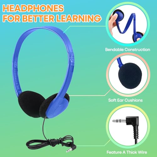 Kids Headphones Bulk 5 Pack for School Classroom Students, Wired On-Ear Headset Class Set for K-12 Teachers Children Teens, 3.5mm Jack for Chromebook Laptop Computer PC (HY857, 5 Mixed)