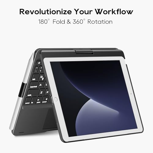 edaiser Swivel Keyboard Case iPad 10.2" (9th 8th 7th), Air 3rd Gen Black | 360 Degree Rotatable Protective Cover with Pencil Holder | Multi-Touch Trackpad, RGB Backlit | Flexible Adjustable View Angle - color: Black, size: iPad 10.2"(9th-7th)& Air 3rd 10.
