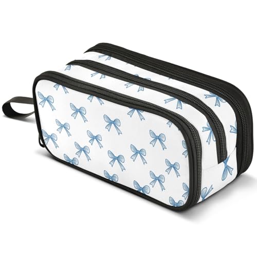 ALAZA Blue Bow Pattern Large Pencil Case, Pen Pouch Pencil Bag with 3 Compartments Pen Holder Organizer Stationery Bag - color: A3599