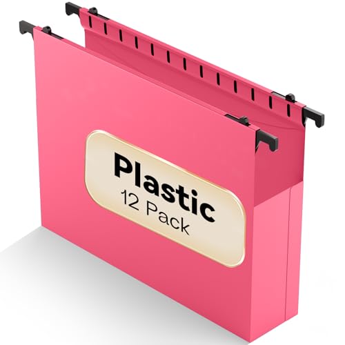 Plastic Hanging File Folders Expanding,12 Pack Extra Capacity Hanging File Folder Letter Size,2 Inch Expansion Heavy Duty Folders,Adjustable Tabs,Pink Hanging Folders Designed for Bulky Files - color: Pink